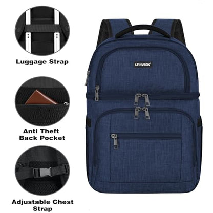 Cooler Backpack,Insulated Backpack Cooler Leakproof Double Deck Cooler Bag for Men Women RFID Lunch Backpack - color: Blue