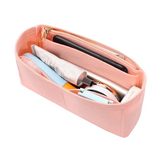 Surblue Purse Organizer Insert for Handbags, Felt Bag Organizer with Zippers Handbag Shaper Pouch for Classic 19 Flap Bag, Marmont, Onthego,（Lightpink, Slender S） - color: Lightpink, size: Slender S