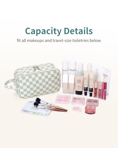 Narwey Travel Toiletry Bag for Women Traveling Dopp Kit Travel Bag for Toiletries Cosmetic Bag Makeup Bag Medicine Bag for Traveling (Mint Green Checkerboard) - color: B-Mint Green Checkerboard