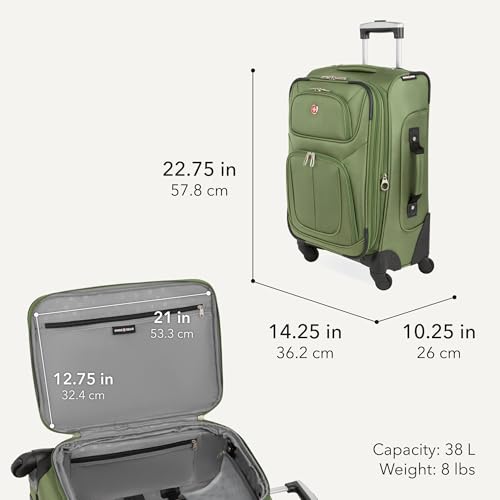 SWISSGEAR Sion Softside Expandable Spinner Luggage Durable Lightweight Travel Suitcase, Evergreen, Carry-On - color: Evergreen, size: Carry-On