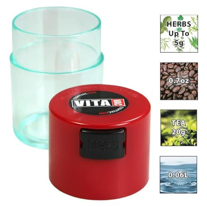 Vitavac - 5g to 20 grams Airtight Multi-Use Vacuum Seal Portable Storage Container for Dry Goods, Food, and Herbs - Red Clear - color: Red