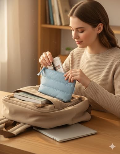 BAGSMART Small Puffy Water-Resist Makeup Bag for Women - color: Dawn Blue, size: Small