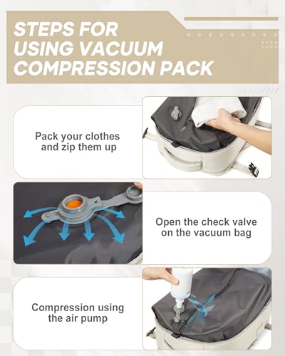 suwasp Vacuum Compression Backpack, 45L Expandable Travel Backpack with Electric Vacpack Pump, Travel Vacuum Bags with Shoe Compartment/17inch Laptop Compartment/USB Port, Beige - color: Beige, size: Medium