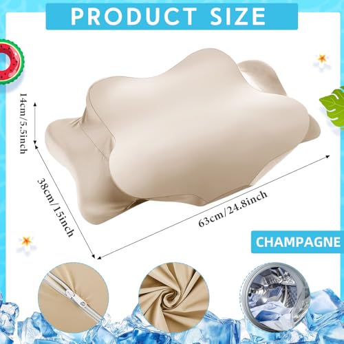 Hahafelt Cooling Cervical Neck Pillowcase Cover (Only Pillow Case) Ergonomic Pillowcase with Zipper Breathable Contour Pillow Cover for Side Back Stomach Sleepers(Champagne,Queen Size) - color: Champagne, size: Queen