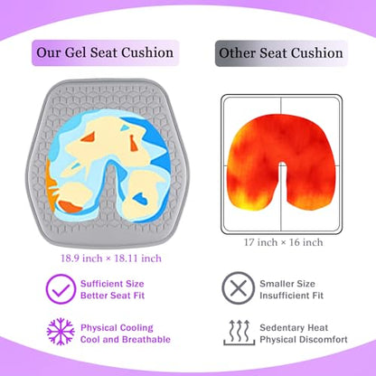 Thin Gel Seat Cushion for Car Seat, Office Chair, Wheelchair, Golf Cart - Non-Slip Car Seat Cushions with 0.7 Inch Gel - Sciatica & Coccyx Pain Relief (Fabric, Grey) - color: Grey