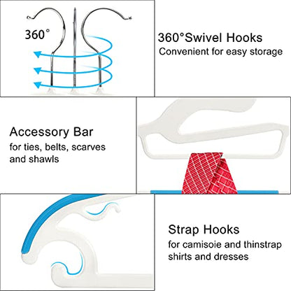 Tinfol 15PC Plastic Space Saving Clothes Hangers, Dry Wet Hangers with Non-Slip Pads - Heavy Duty Suit Hanger Perfect for Cloth Underwear Pants Shirts and Sweaters - color: White, size: 15 Pack