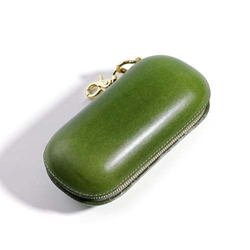 Leather eyeglass protective case - Portable travel sunglasses case - Suitable for both men and women - style: Zipper-green