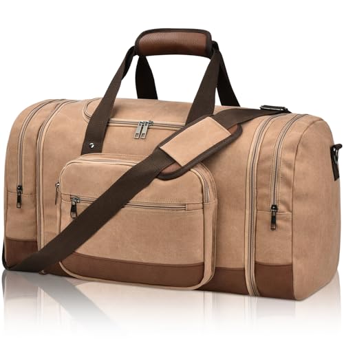 Litvyak Duffle Bag for Travel, 50L Canvas Travel Duffel Bags Overnight Weekend Gym Carry On Luggage Bag for Men & Women(Coffee) - color: Coffee, size: 50L