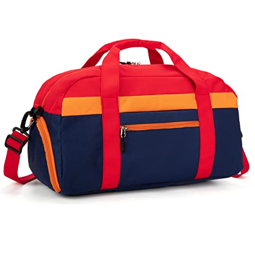 Kids Duffle Bag for Boys or Girls, Fit Sports Practice, or Overnight Travel Weekend (Navy Red) - color: Navy Red