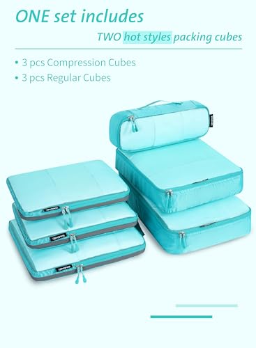 Bagail Ultralight Compression Cubes 7 Set - 3 Packing Cubes, 3 Organizers, and 1 Shoe Bag - color: Blue, style: Mesh Pattern