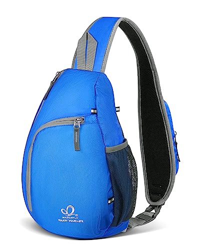 WATERFLY Crossbody Sling Bag Small Water Resistant Backpack Lightweight Shoulder Chest Daypack for Men Women Hiking Travel - color: Blue