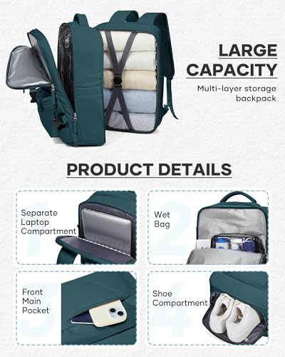 coofay Vacuum Backpack Travel with Pump Travel Backpack with Vacuum System Compression Backpacks for Traveling Easyvacpack Vacpack Backpacks Carry on Luggage - color: Peacock Blue, size: Extended-with Pump