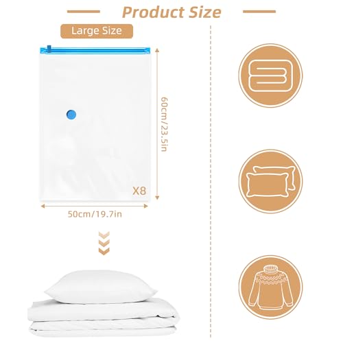 Travel Vacuum Bags with Rechargeable Pump,8 Pack Vacuum Storage Seal Bags for Clothing Suitcase Backpack, Space Saver Compression Clothes Storage Bag (8 Large+Electric Pump) - style: 8 Large+Electric Pump