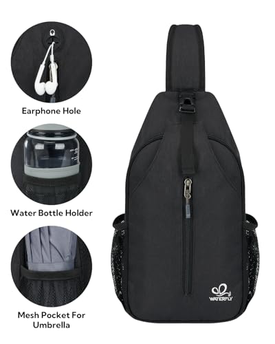 WATERFLY RFID Crossbody Sling Backpack Sling Bag Travel Hiking Chest Bag Daypack - color: Rfid-black