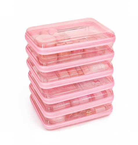 CoiiJoii 3PCS Large Clear Hard Shell Zippered Case, Diaper Bag Organizing Pouches, Waterproof Cosmetic Bag, Kid's Toy Storage Organizer Bins, Pencil Case. - color: Pink, size: L6
