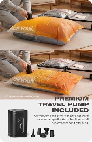AirVault Vacuum Storage Bags for Travel & Home - Space Saver Compression Packing Bags Set for Clothes, Blankets & Seasonal Storage, Small (4), Medium (8), Large (8) (Orange,20-Pack Combo) - style: 20-Pack | Combo (S/M/L)