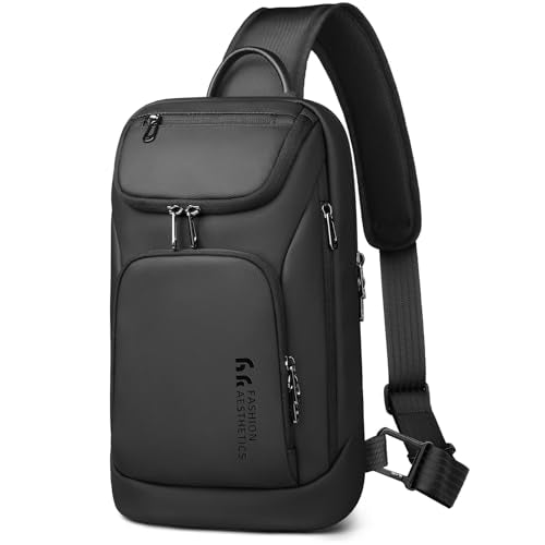 hk Sling Bag for Man, Waterproof Utility Crossbody Bag with Anti-theft Pocket for Men - color: Black