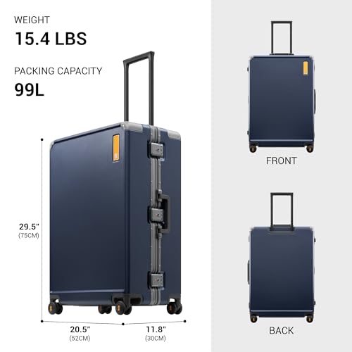 LEVEL8 Zipperless Large Suitcase with Wheels Checked Luggage 28 Inch, Aluminum Frame Suitcase Hard Shell Luggage with Tsa Locks, Blue - color: Blue, size: Checked 28 Inch
