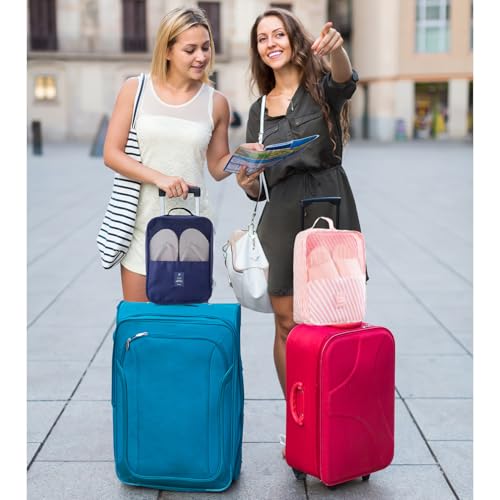 Travel Shoe Bag Holds 3 Pair of Shoes, Hezelf Shoe Storage Pouch for Travel and Daily Use, Travel Suitcase Shoe Organizer, Waterproof - size: Dark Blue