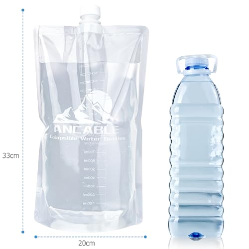 Ancable 64oz Collapsible Water Bottles, 3-Pack Reusable Travel Foldable Water Bottles for Hiking Camping Running Bike, BPA-Free Water Bottle - color: Clear x 3, size: 64 Ounces