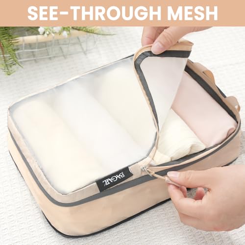 BAGAIL 6 Set Ultralight Compression Packing Cubes Packing Organizer for Travel Accessories Luggage Suitcase Backpack - color: Beige70D, style: Mesh Pattern
