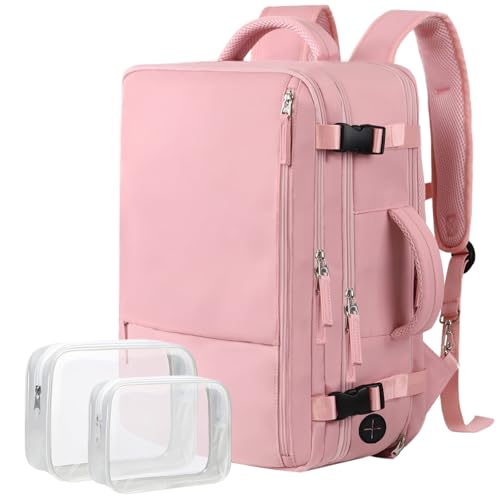 Hanples Carry on Travel Backpack for Women, Large 40L Personal Item Luggage Backpack,17inch Laptop Backpack TSA Flight Approved, Travel Essentials Casual Daypack with 2 Toiletry Bags (Pink) - color: Pink, size: X-Large