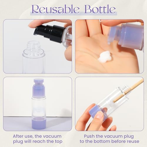 1oz 30ml Airless Pump Bottles, Refillable Leak Proof Travel Pump Bottle Toiletry Cosmetic Skincare Containers for Lotion Toner Gel Foundation (3 Pieces) - color: Green Blue Purple