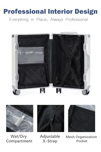 HotWay 24 Inch Aluminum Frame Luggage with Spinner Wheels, PC Hard Shell Suitcase with Cup Holder, Zipperless Luggage for Business Travel, White - color: White (PC+Aluminum), size: Checked in 24inch