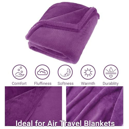 Travel Blanket & Pillow Set, 300 GSM Soft Fleece, 60x43 Inches, 3-in-1 Airplane Blanket, Travel Pillow and Blanket Set, Travel Blanket Airplane Compact with Bag, Travel Essentials, Violet - color: Violet-1