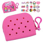 Soft Silicone Mini Coin Purse with Zipper and Cartoon Hole,with 15 pcs DIY Charms. Portable Keychain Pouch Organizer (Rose Pink) - color: Rose Pink