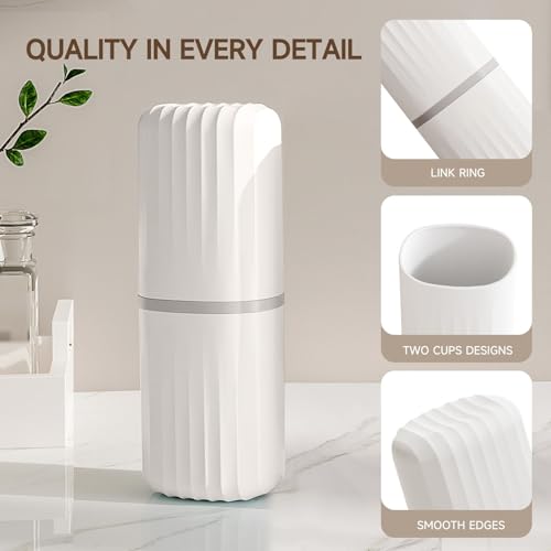 Topavatop Toothbrush Travel Case, 2 in 1 Toothbrush Holder and Rinse Cup, Large Capacity Toothbrush Cup with Cover, Portable Travel Toothbrush Holder for Traveling, Camping, Trip - 1Pcs - White - color: White