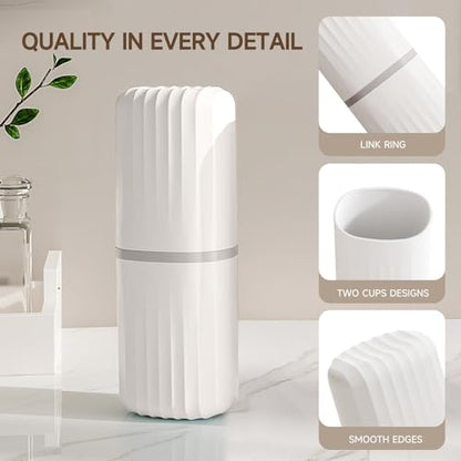 Topavatop Toothbrush Travel Case, 2 in 1 Toothbrush Holder and Rinse Cup, Large Capacity Toothbrush Cup with Cover, Portable Travel Toothbrush Holder for Traveling, Camping, Trip - 1Pcs - White - color: White