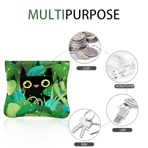 Travelambo Leather Squeeze Coin Purse Pouch Change Holder For Men & Women - color: Green Cat