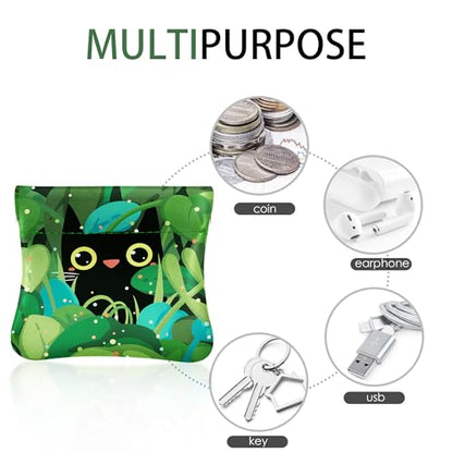 Travelambo Leather Squeeze Coin Purse Pouch Change Holder For Men & Women - color: Green Cat