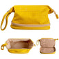 Abiudeng Large Capacity Makeup Bag Ladies Cosmetic Bag Travel Bag with Compartments Portable PU Leather Travel Makeup Bag with Handle - color: Lozenge-Yellow
