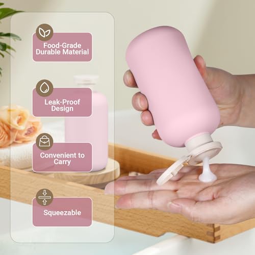 Travel Shampoo Bottle, Empty Plastic Squeeze Bottles 10oz with Flip Cap, Lotion Container for Toiletries Travel Size Shampoo and Conditioner (3 pack pink) - color: Pink, size: 10 oz