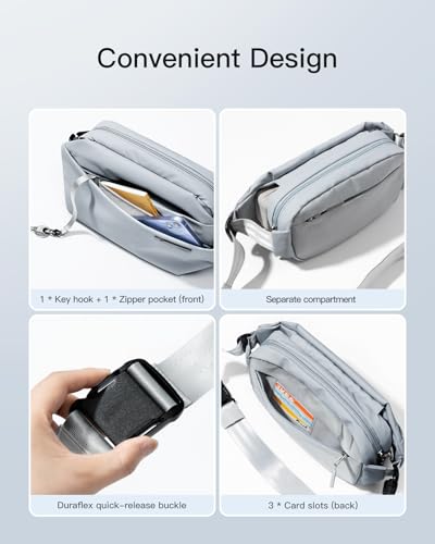 Inateck Sling Bag X, Multi-pocket Crossbody Shoulder Chest Bag with Adjustable Shoulder Strap, Water-resistant Waist Fanny Pack for Men, Women, Travel, Daily Use, Cycling, Hiking, Gray Blue, Small - color: Gray Blue, size: Small
