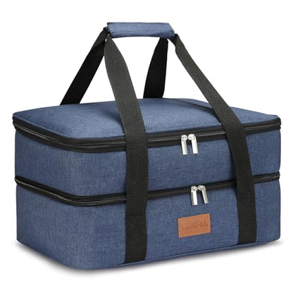 Uoxfill Lunch Bag Insulated Thermal Food Carrier Insulated Double Decker Casserole Carrier for Hot or Cold Food,Insulated Tote Bag for Potluck Cookouts Picnic,Lasagna Holder - color: blue-2