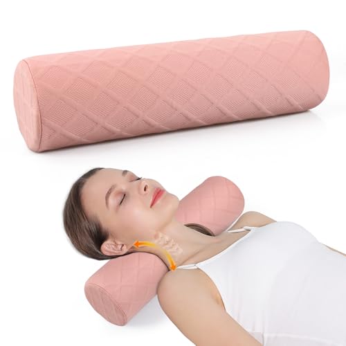 Cozyhealth Cervical Roll Pillow, Medium Soft Memory Foam Neck Round Pillow Cylinder Bolster Pillow for Sleeping, Round Neck Support for Bed, Legs, Back and Yoga (Pink, Large - 4.7" H) - color: Pink, size: Large - 4.7" H