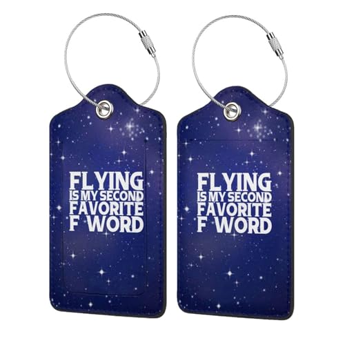 Flying is My Second Favorite F Word Set of 2 Durableleather Luggage Tags Stylish Travel Gear Men Women