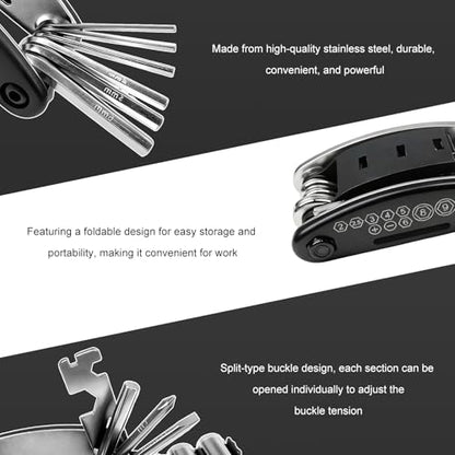 Motorcycle Bike Repair Tool Kit, 16-in-1 Foldable Multi Function Tool with Hex Wrench & Screwdriver, Portable Multitool Cycling Repair Tools for Motorcycle Bicycle Mountain Bike