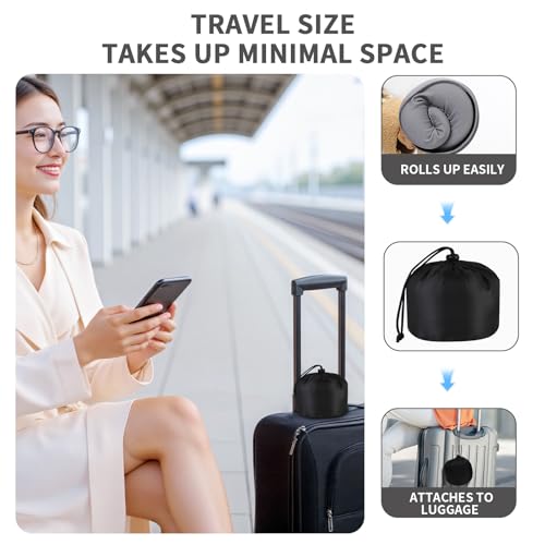 3-in-1 Memory Foam Travel Neck Pillow – Adjustable, Machine Washable & Portable for Airplane, Car, Office – Converts to Scarf & Eye Mask – Ultimate Neck Support for Long Flights - color: Gr, size: Small