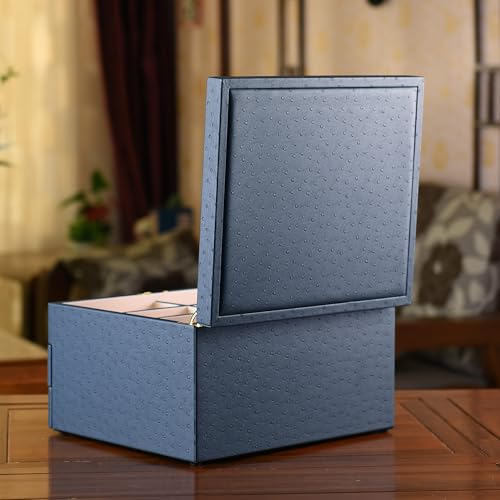 Luxury Sunglasses Organizer, 24 Slot Glasses Storage Box for Women Men, PU Leather Box for Eyeglass Display Case (Blue Ostrich skin PU) - color: Blue Ostrich skin PU