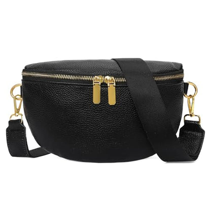 GAEKEAO Crossbody Bags for Women Fashion Sling Purse Fanny Pack Leather Belt Bum Bag Chest Shoulder Bag for Travel Black - color: A01 Black