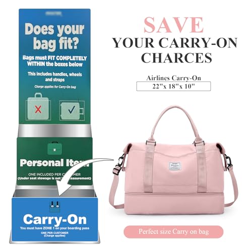 Travel Duffel Bag with Shoes Compartment, Overnight Weekender Bags for Women,Carry on Personal Item Bag，Extra Large - color: A-Pink, size: Extra Large