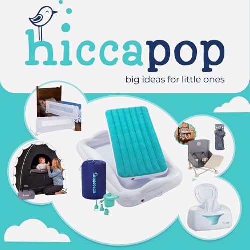 Hiccapop Inflatable Toddler Travel Bed with Safety Bumpers [4-Sided] | Portable Toddler Bed for Kids | Toddler Air Mattress | Kids Air Mattress - Teal Blue - color: Teal