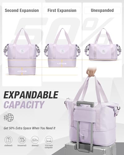 Expandable Travel Duffle Bag for Women Men, Large Gym Bag Travel Tote Bags, Waterproof Carry On Personal Item Bag Airline Approved, Workout Weekender Bag for Overnight Trip with Luggage Sleeve, Purple - color: C- Purple