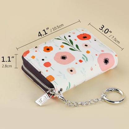 FurArt Zipper Wallet Women, RFID Blocking Credit Card Wallet, Business Card Holder, Compact Size KeyChain Wallet - color: Floral