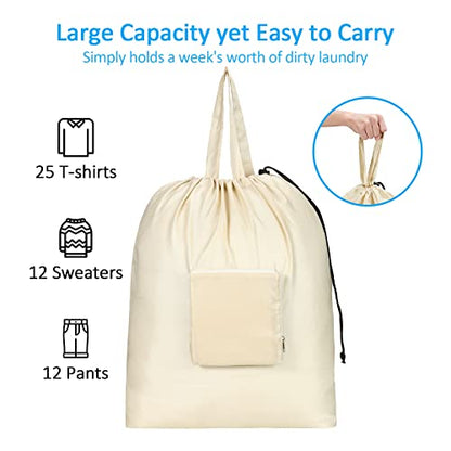 GOGOODA Travel Laundry Bags with Drawstring Closure XL Large Foldable Dirty Clothes bags with Handle Heavy Duty and Washable for College Dorm Travelling Camping, 2 Pack, Black & Beige - color: Black & Beige