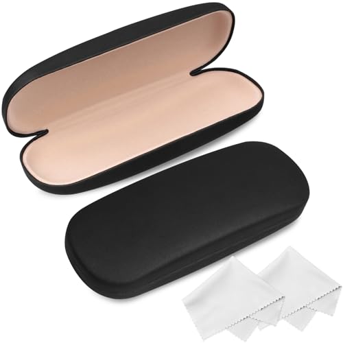 Joyberg Glasses Case, 2 Pack Eyeglass Case with Cleaning Cloth, Glasses Case Hard Shell Fits Most Glasses - color: Black